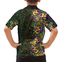 Hawaii Mardi Gras Family Matching Off The Shoulder Long Sleeve Dress and Hawaiian Shirt Tropical Flowers Glitter Style LT05 - Polynesian Pride