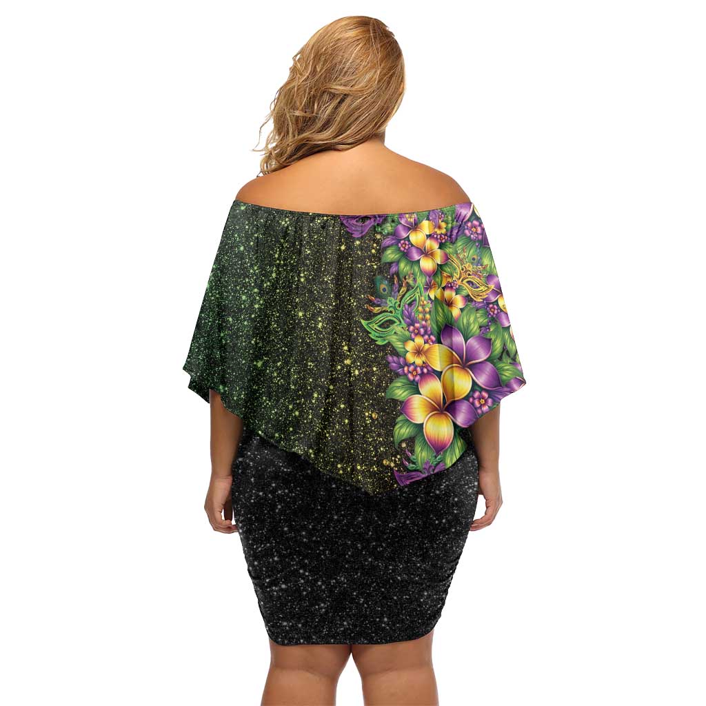 Hawaii Mardi Gras Family Matching Off Shoulder Short Dress and Hawaiian Shirt Tropical Flowers Glitter Style LT05 - Polynesian Pride