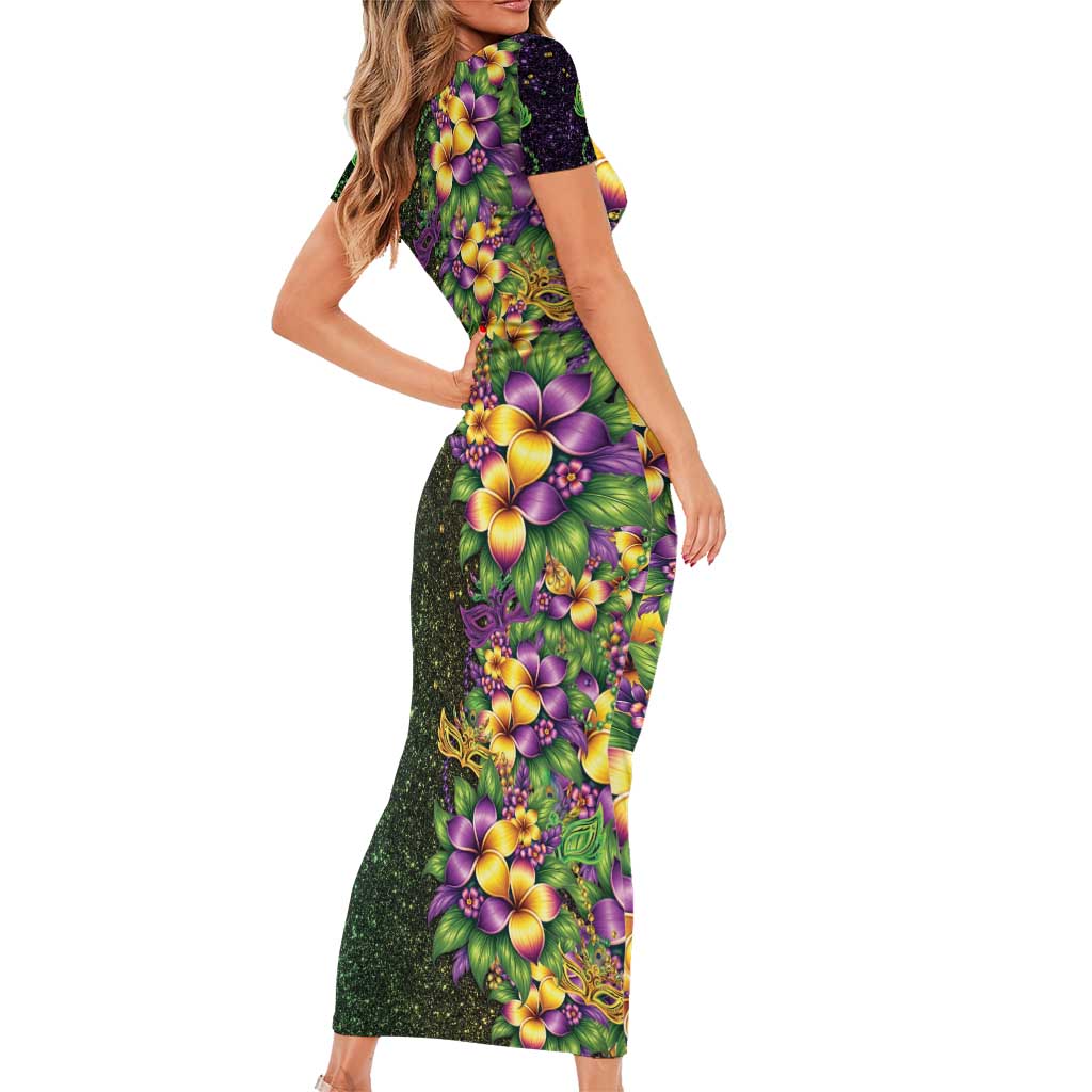 Hawaii Mardi Gras Family Matching Short Sleeve Bodycon Dress and Hawaiian Shirt Tropical Flowers Glitter Style LT05 - Polynesian Pride