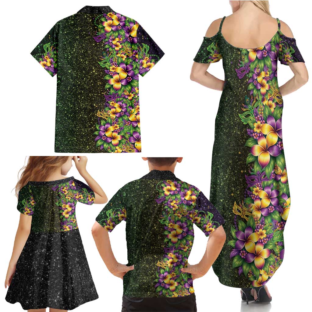 Hawaii Mardi Gras Family Matching Summer Maxi Dress and Hawaiian Shirt Tropical Flowers Glitter Style LT05 - Polynesian Pride