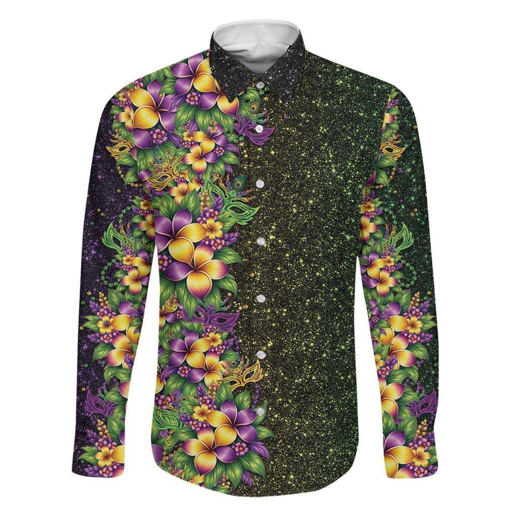 Hawaii Mardi Gras Family Matching Summer Maxi Dress and Hawaiian Shirt Tropical Flowers Glitter Style LT05 Dad's Shirt - Long Sleeve Black - Polynesian Pride