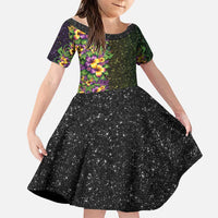 Hawaii Mardi Gras Family Matching Tank Maxi Dress and Hawaiian Shirt Tropical Flowers Glitter Style LT05 Daughter's Dress Black - Polynesian Pride