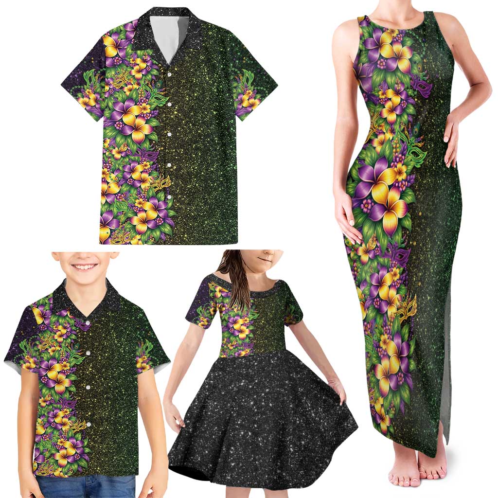 Hawaii Mardi Gras Family Matching Tank Maxi Dress and Hawaiian Shirt Tropical Flowers Glitter Style LT05 - Polynesian Pride