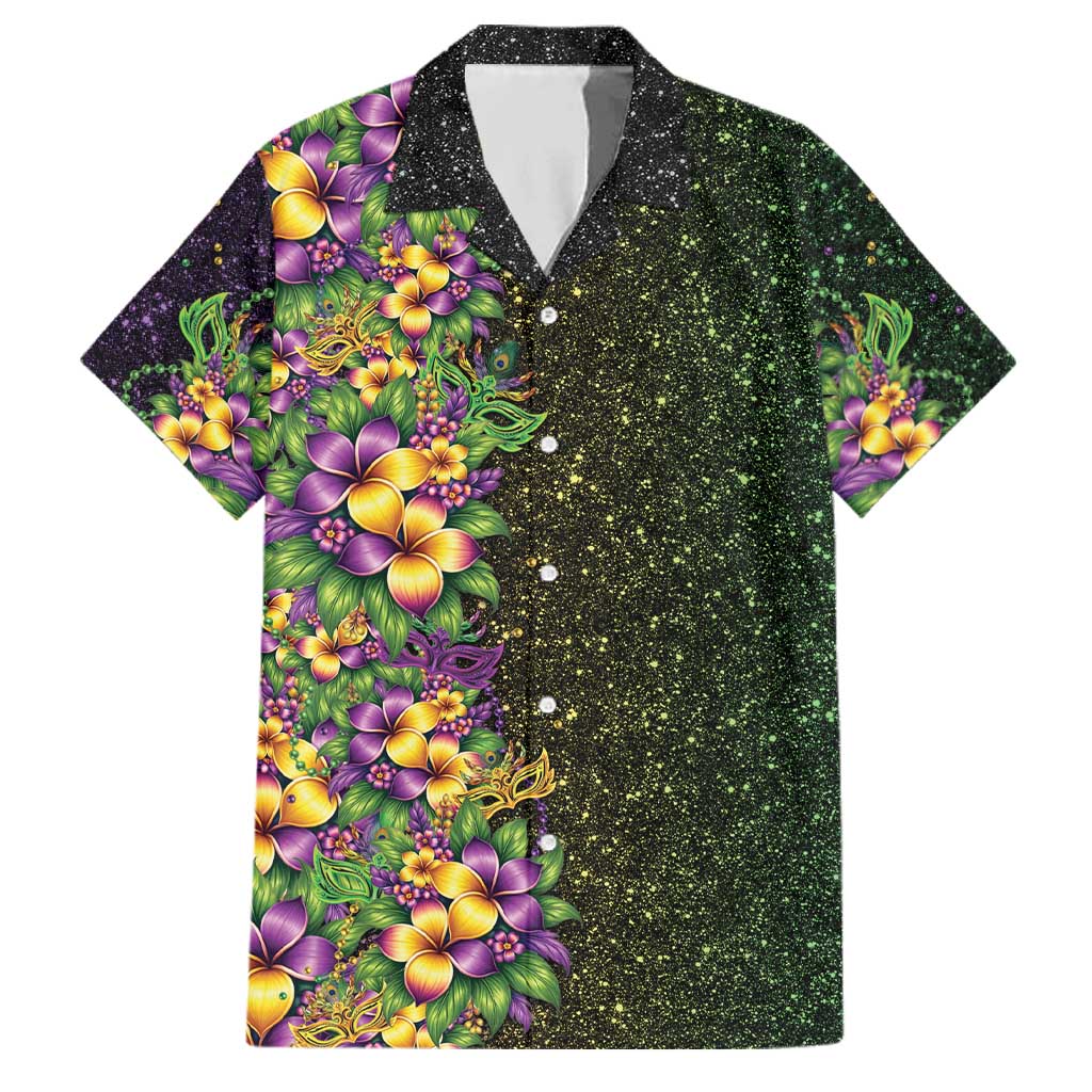 Hawaii Mardi Gras Family Matching Tank Maxi Dress and Hawaiian Shirt Tropical Flowers Glitter Style LT05 Dad's Shirt - Short Sleeve Black - Polynesian Pride