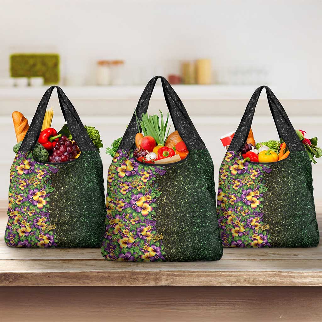 Hawaii Mardi Gras Grocery Bag Tropical Flowers Glitter Style