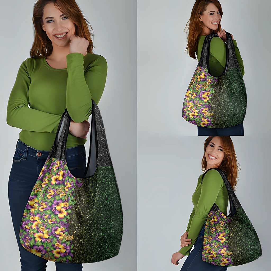 Hawaii Mardi Gras Grocery Bag Tropical Flowers Glitter Style