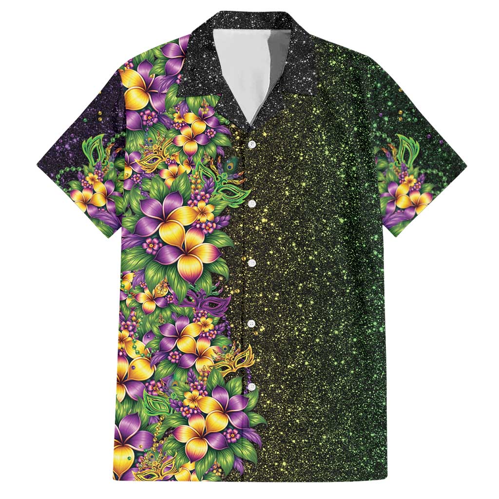 Hawaii Mardi Gras Hawaiian Shirt Tropical Flowers Glitter Style
