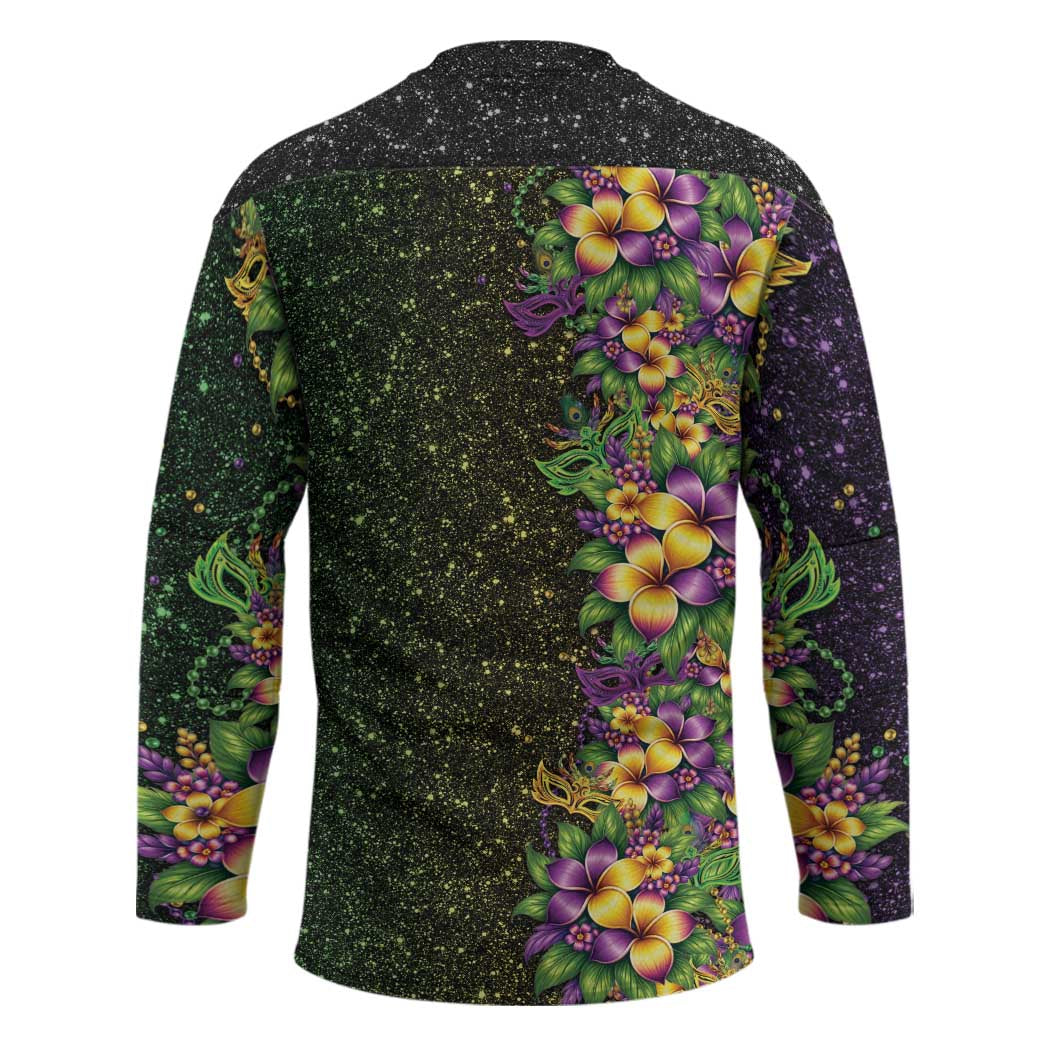 Hawaii Mardi Gras Hockey Jersey Tropical Flowers Glitter Style