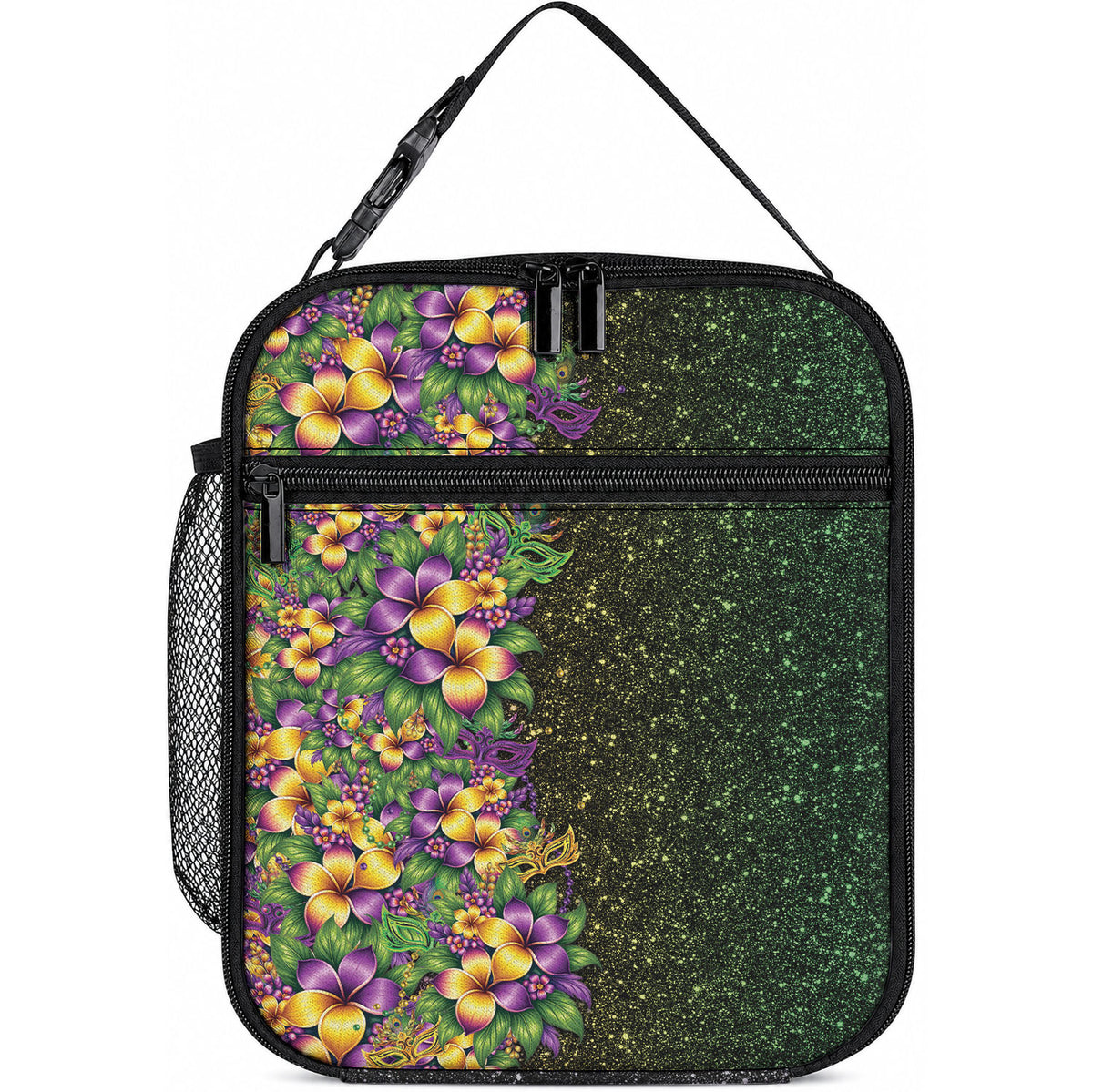 Hawaii Mardi Gras Lunch Bag Tropical Flowers Glitter Style