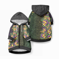 Hawaii Mardi Gras Pet Hoodie Tropical Flowers Glitter Style LT05 Zip-up Black - Polynesian Pride