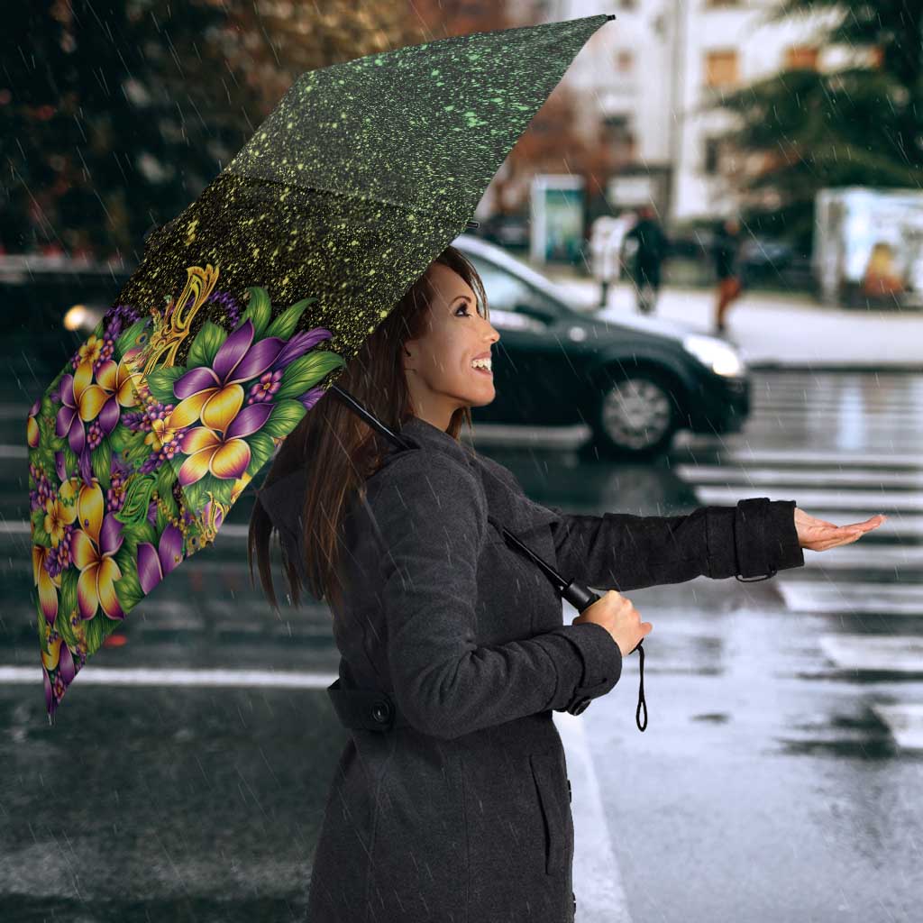 Hawaii Mardi Gras Umbrella Tropical Flowers Glitter Style