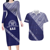 Tonga Queen Salote College Couples Matching Long Sleeve Bodycon Dress and Hawaiian Shirt 100 Years Anniversary Navy Color LT05 Navy - Polynesian Pride