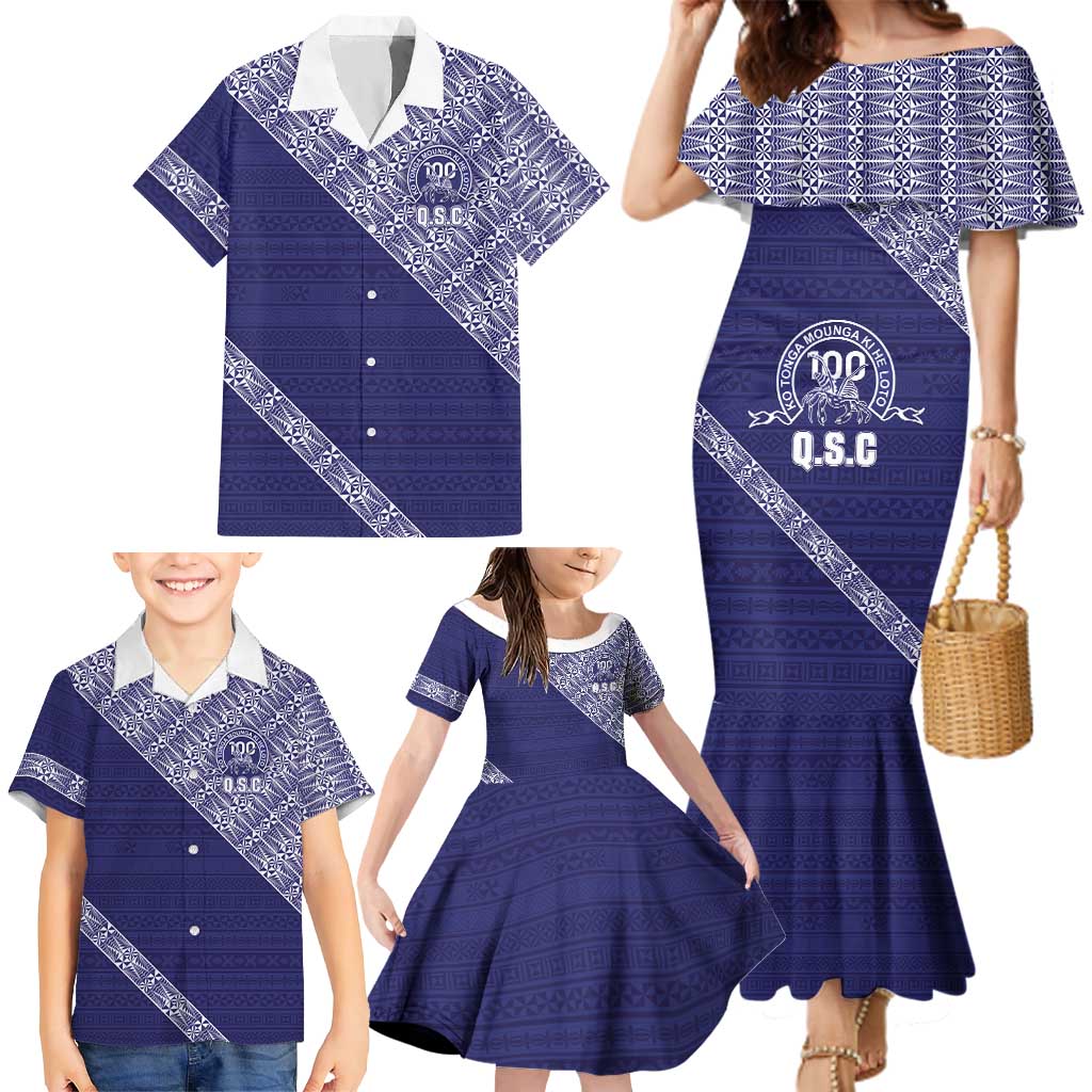 Tonga Queen Salote College Family Matching Mermaid Dress and Hawaiian Shirt 100 Years Anniversary Navy Color LT05 - Polynesian Pride