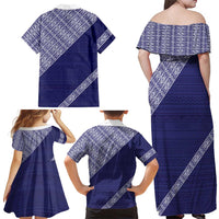 Tonga Queen Salote College Family Matching Off Shoulder Maxi Dress and Hawaiian Shirt 100 Years Anniversary Navy Color LT05 - Polynesian Pride