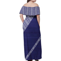 Tonga Queen Salote College Family Matching Off Shoulder Maxi Dress and Hawaiian Shirt 100 Years Anniversary Navy Color LT05 - Polynesian Pride