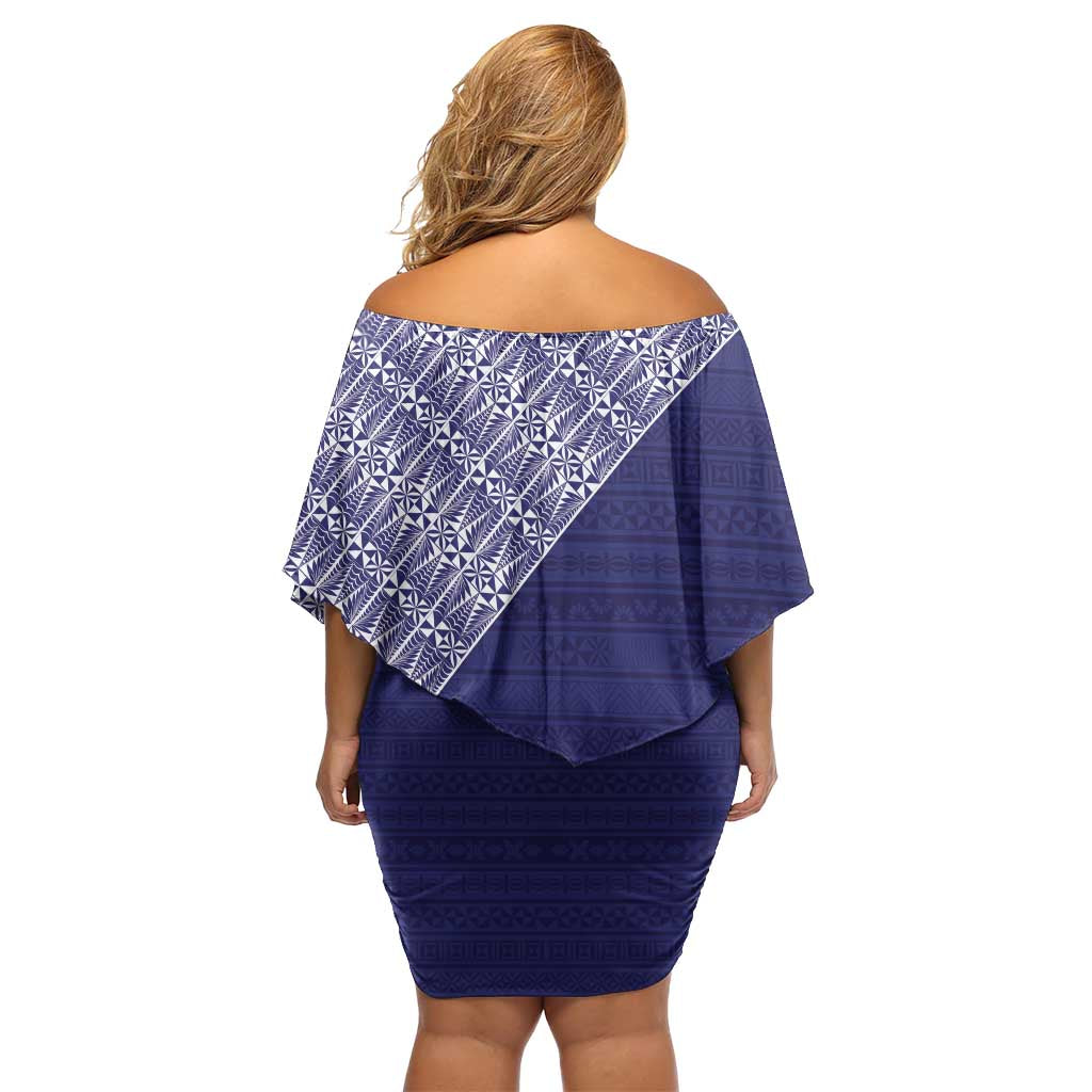 Tonga Queen Salote College Family Matching Off Shoulder Short Dress and Hawaiian Shirt 100 Years Anniversary Navy Color LT05 - Polynesian Pride