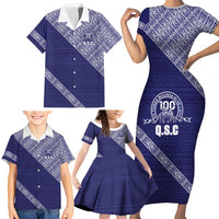 Tonga Queen Salote College Family Matching Short Sleeve Bodycon Dress and Hawaiian Shirt 100 Years Anniversary Navy Color LT05 - Polynesian Pride