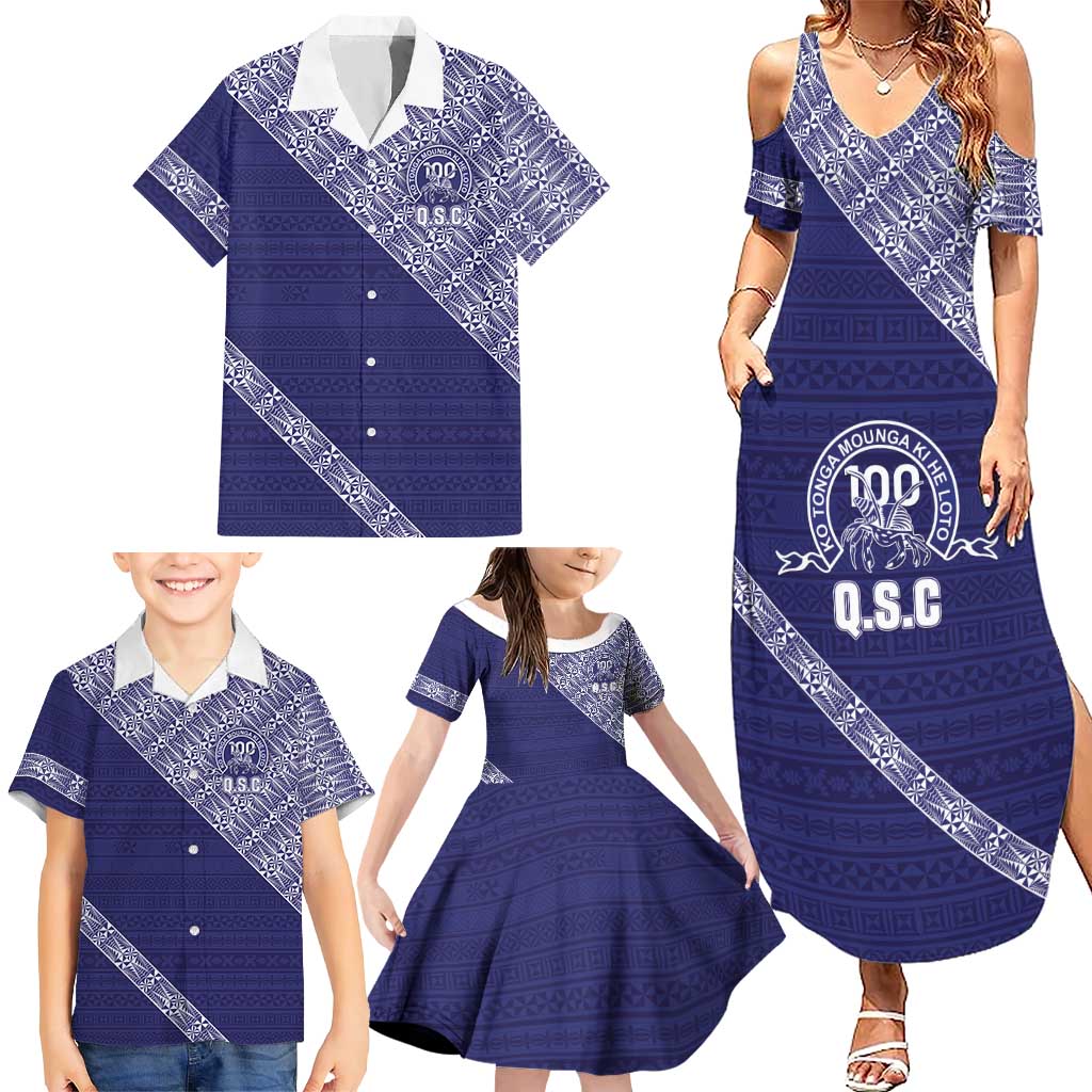 Tonga Queen Salote College Family Matching Summer Maxi Dress and Hawaiian Shirt 100 Years Anniversary Navy Color LT05 - Polynesian Pride
