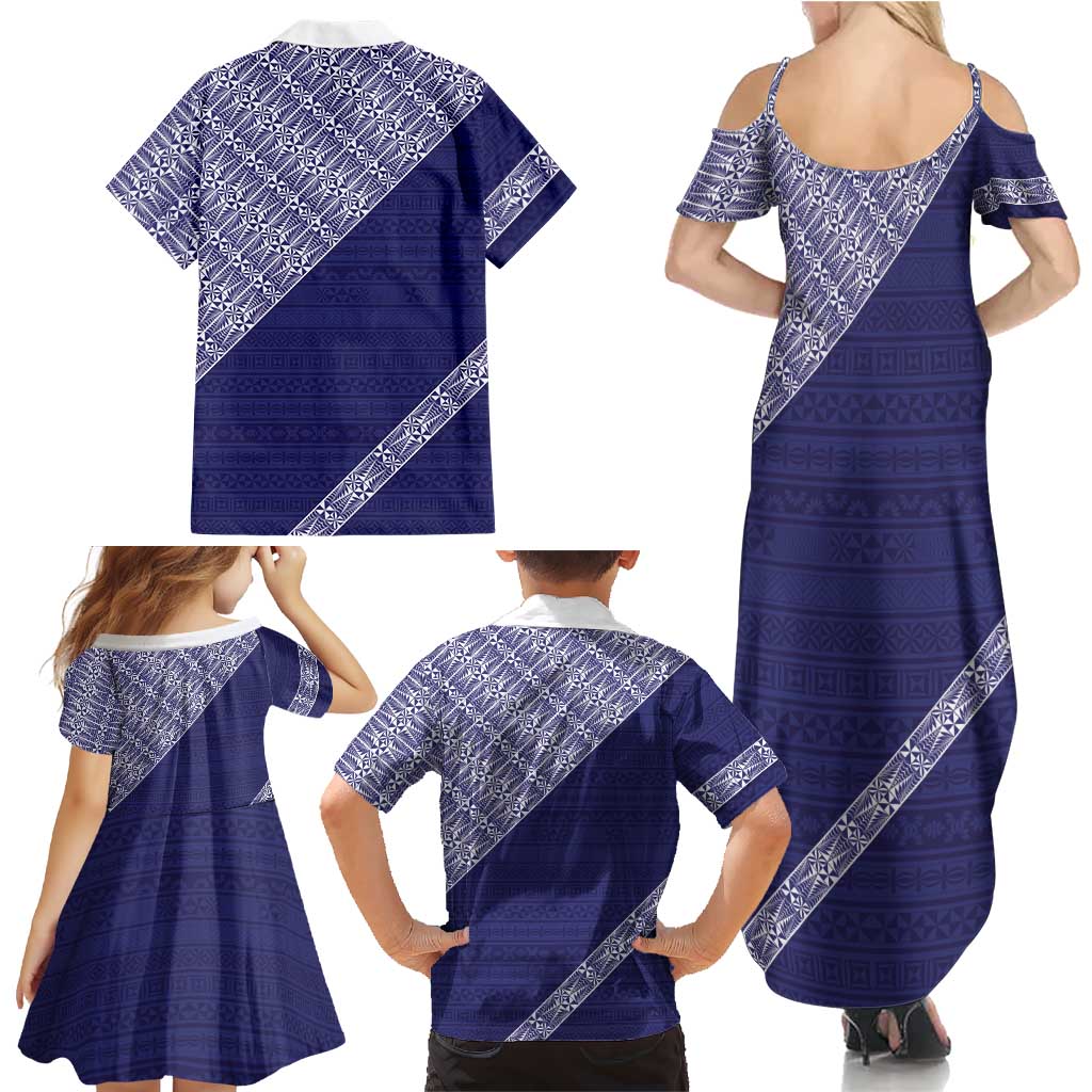 Tonga Queen Salote College Family Matching Summer Maxi Dress and Hawaiian Shirt 100 Years Anniversary Navy Color LT05 - Polynesian Pride
