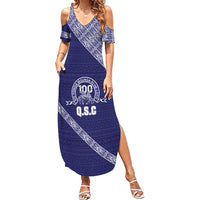 Tonga Queen Salote College Family Matching Summer Maxi Dress and Hawaiian Shirt 100 Years Anniversary Navy Color LT05 Mom's Dress Navy - Polynesian Pride