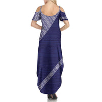 Tonga Queen Salote College Family Matching Summer Maxi Dress and Hawaiian Shirt 100 Years Anniversary Navy Color LT05 - Polynesian Pride