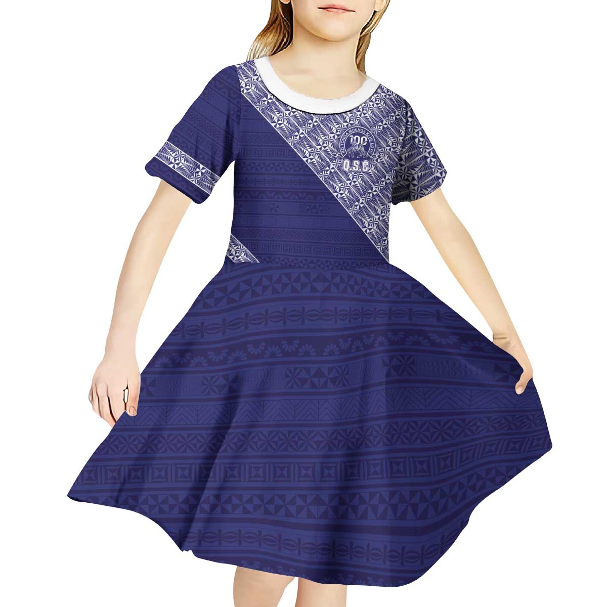 Tonga Queen Salote College Kid Short Sleeve Dress 100 Years Anniversary Navy Color