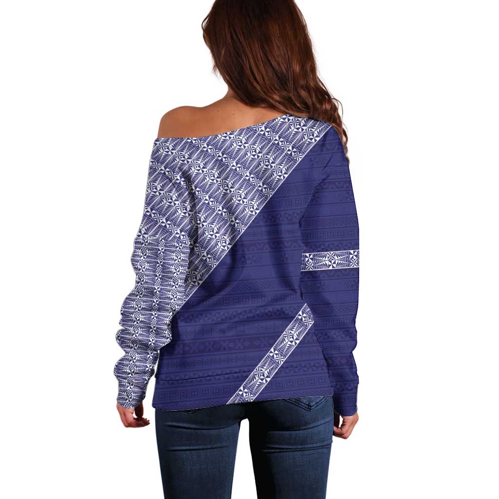 Tonga Queen Salote College Off Shoulder Sweater 100 Years Anniversary Navy Color