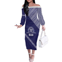 Tonga Queen Salote College Off The Shoulder Long Sleeve Dress 100 Years Anniversary Navy Color