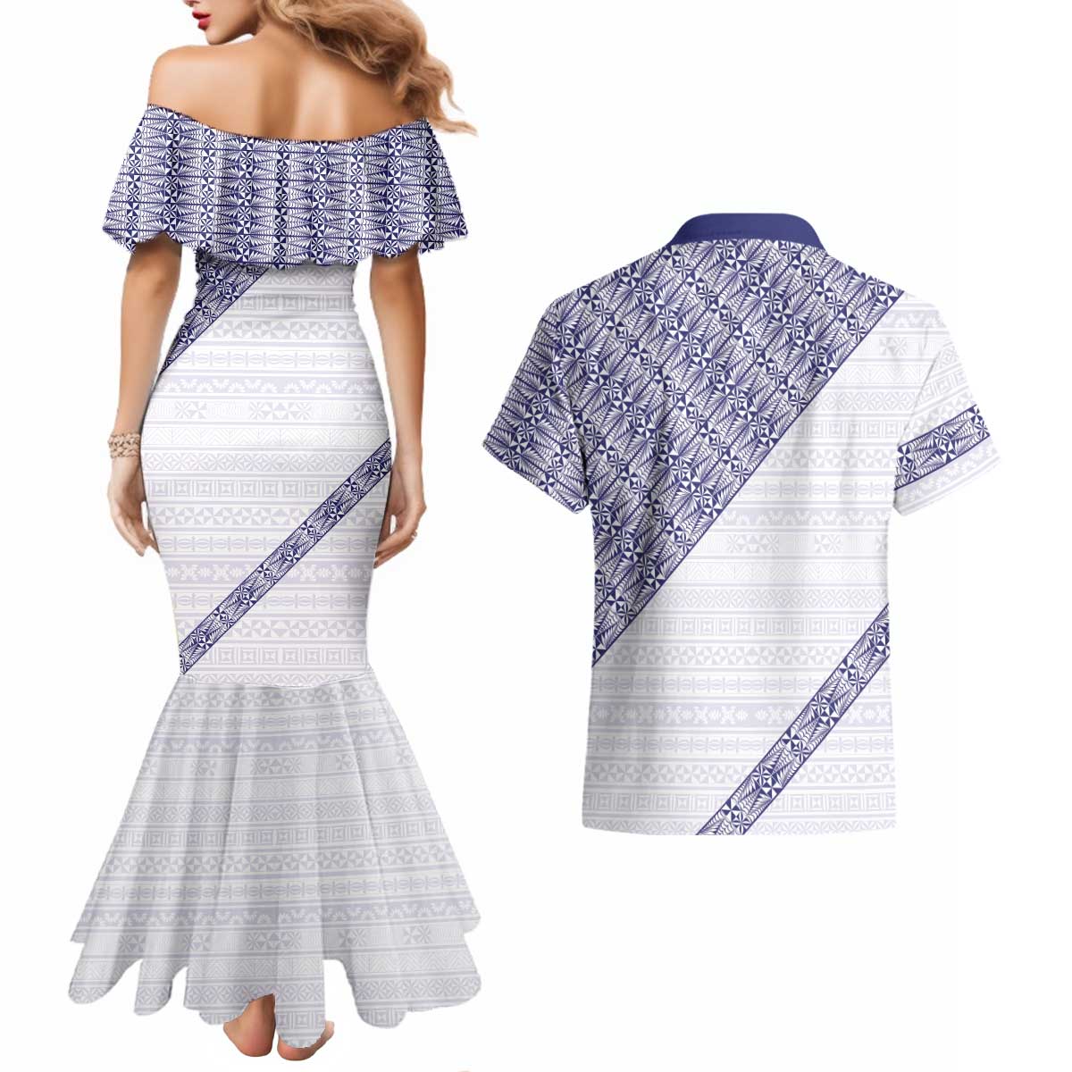 Tonga Queen Salote College Couples Matching Mermaid Dress and Hawaiian Shirt 100 Years Anniversary White Color LT05 - Polynesian Pride