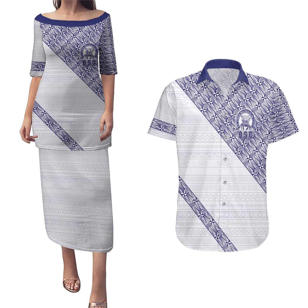Tonga Queen Salote College Couples Matching Puletasi and Hawaiian Shirt 100 Years Anniversary White Color
