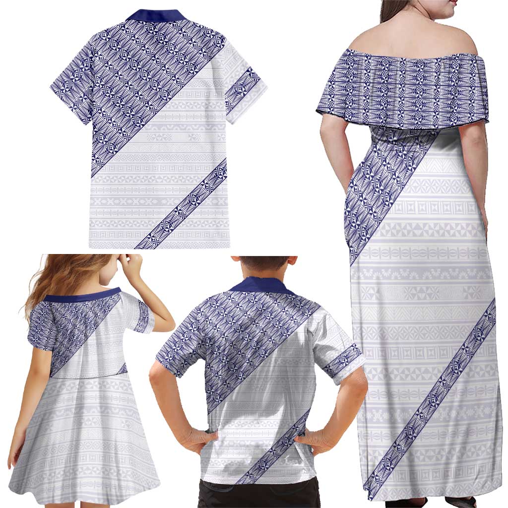 Tonga Queen Salote College Family Matching Off Shoulder Maxi Dress and Hawaiian Shirt 100 Years Anniversary White Color LT05 - Polynesian Pride