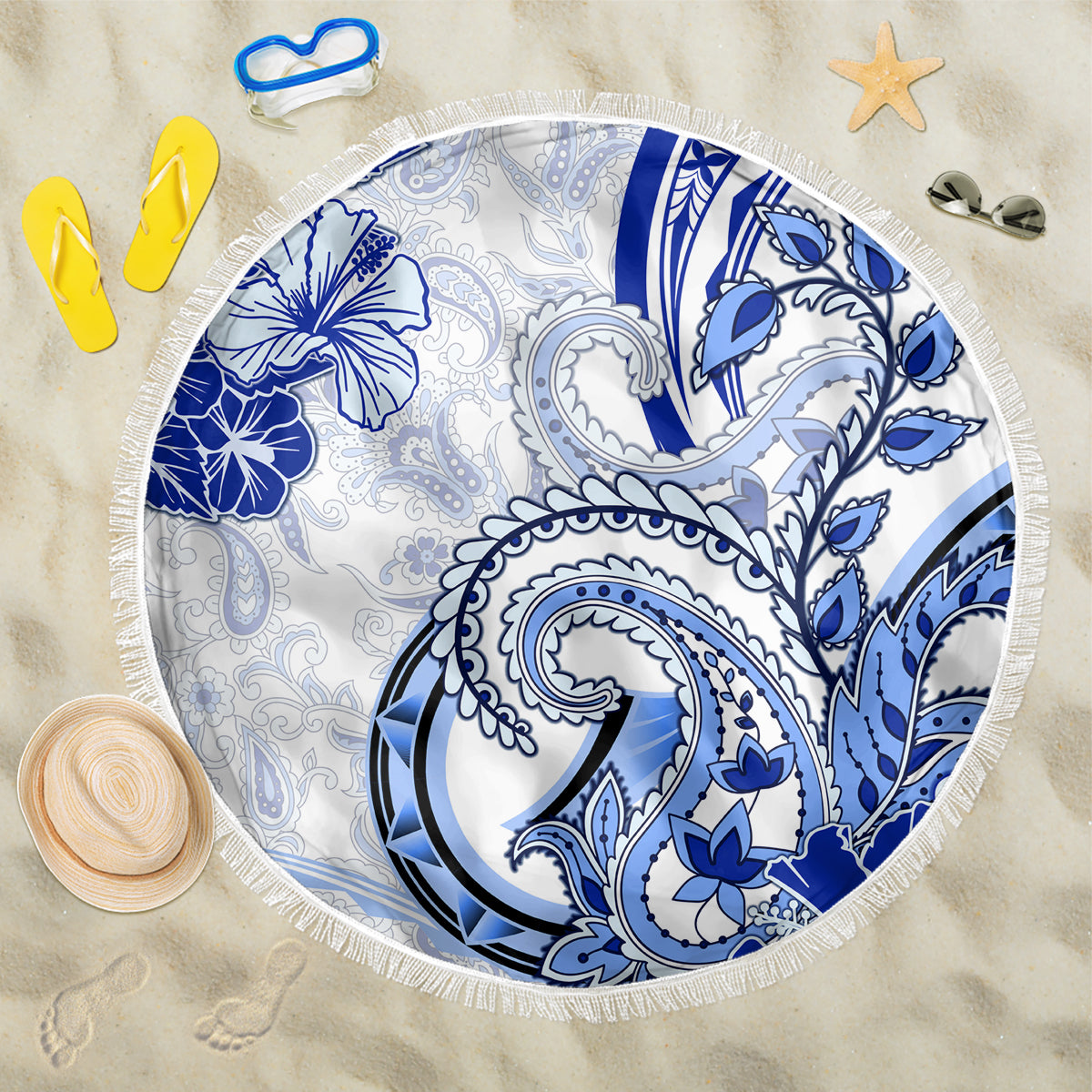 Polynesia Paisley Beach Blanket Mix Navy Polynesian Pattern