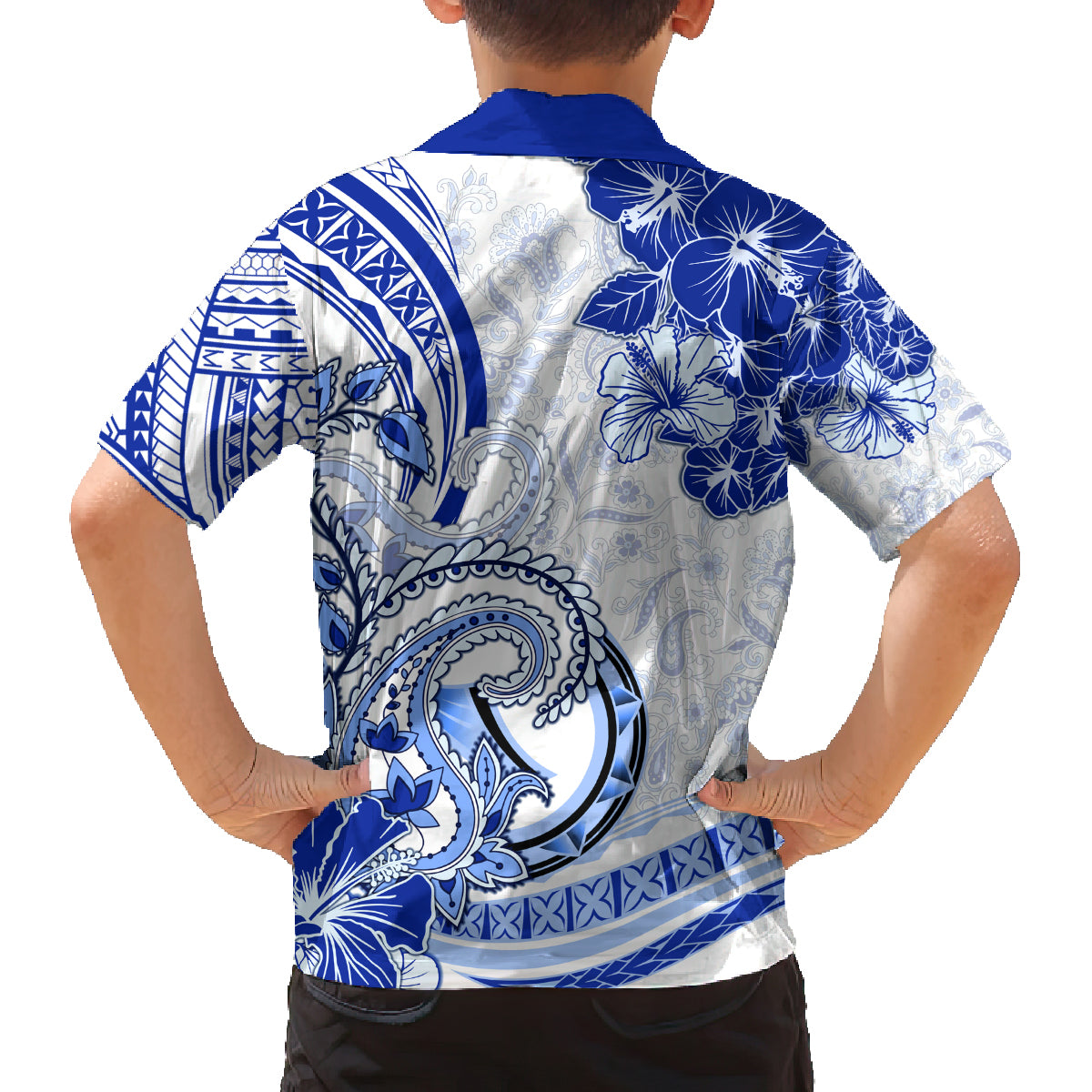 Polynesia Paisley Family Matching Tank Maxi Dress and Hawaiian Shirt Mix Navy Polynesian Pattern LT05 - Polynesian Pride