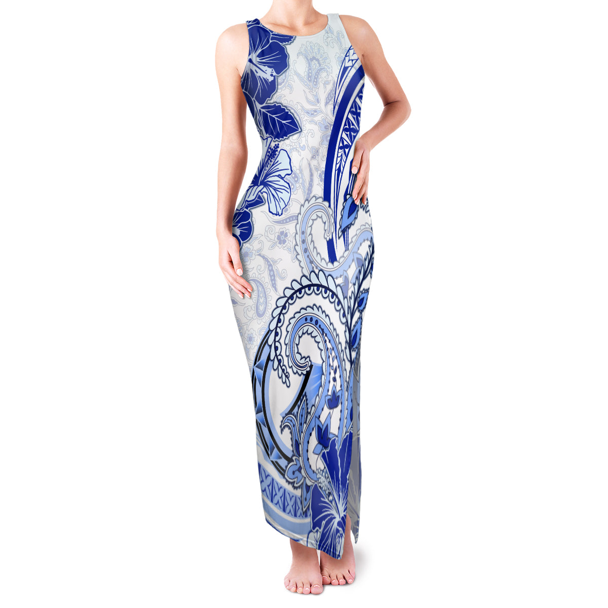 Polynesia Paisley Family Matching Tank Maxi Dress and Hawaiian Shirt Mix Navy Polynesian Pattern LT05 Mom's Dress Navy - Polynesian Pride