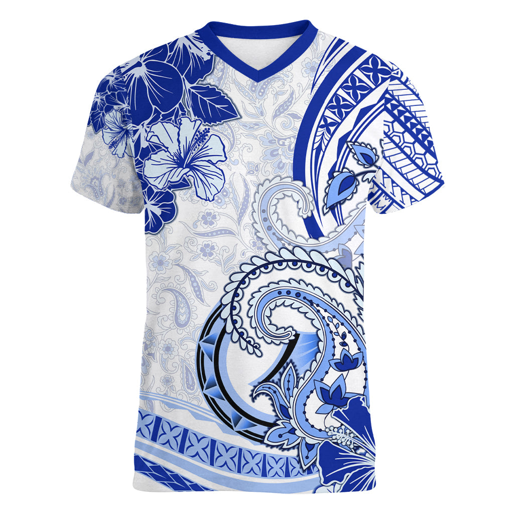 Polynesia Paisley Women V Neck T Shirt Mix Navy Polynesian Pattern LT05 Female Navy - Polynesian Pride