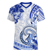 Polynesia Paisley Women V Neck T Shirt Mix Navy Polynesian Pattern LT05 Female Navy - Polynesian Pride