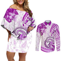 Polynesia Paisley Couples Matching Off Shoulder Short Dress and Long Sleeve Button Shirt Mix Pink Polynesian Pattern LT05 Pink - Polynesian Pride