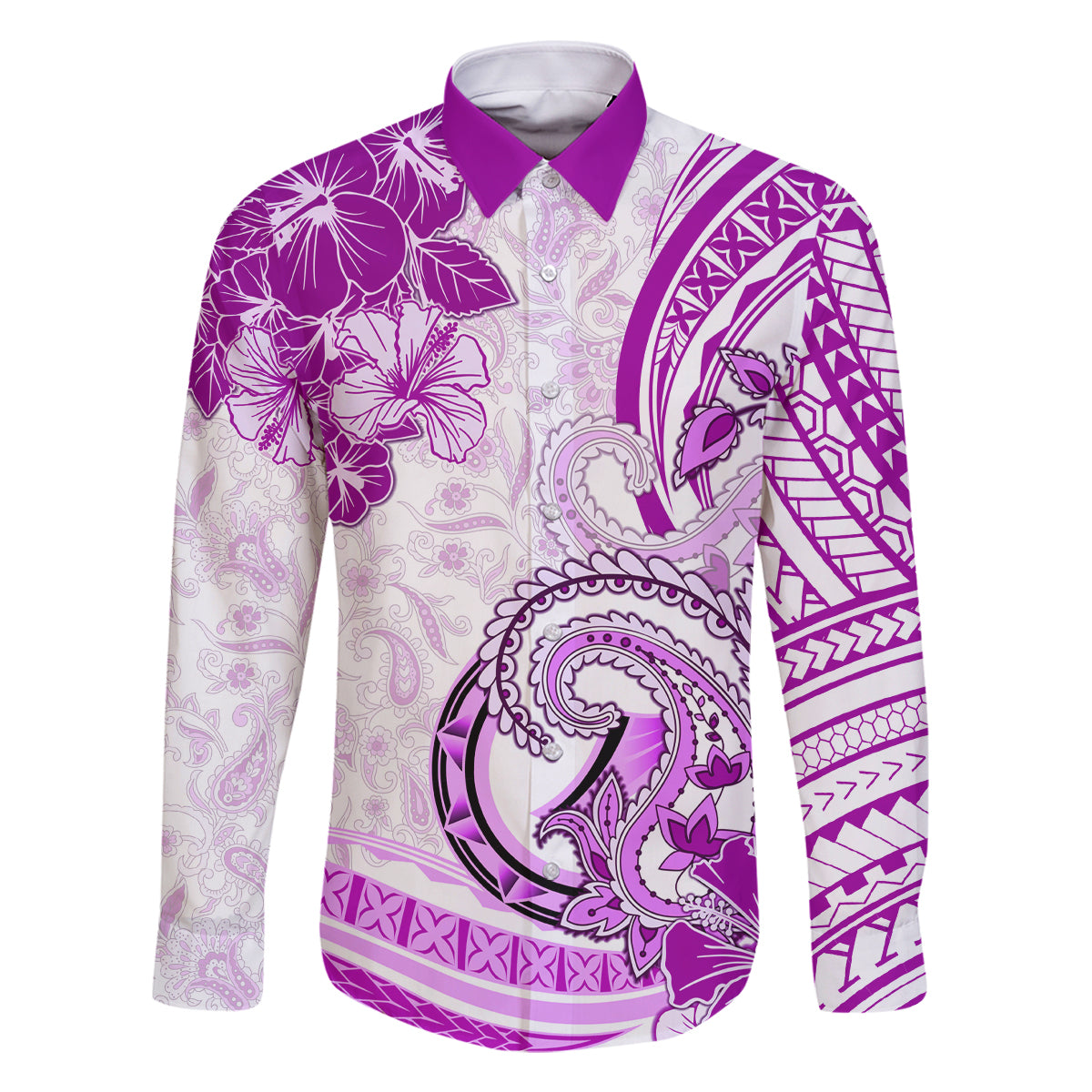 Polynesia Paisley Family Matching Tank Maxi Dress and Hawaiian Shirt Mix Pink Polynesian Pattern LT05 Dad's Shirt - Long Sleeve Pink - Polynesian Pride