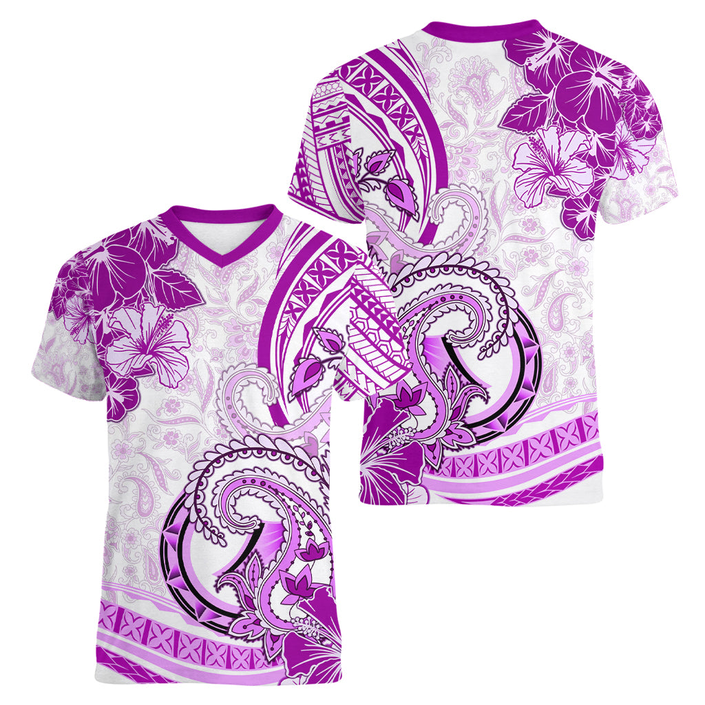Polynesia Paisley Women V Neck T Shirt Mix Pink Polynesian Pattern LT05 - Polynesian Pride