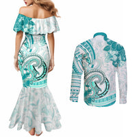 Polynesia Paisley Couples Matching Mermaid Dress and Long Sleeve Button Shirt Mix Teal Polynesian Pattern LT05 - Polynesian Pride