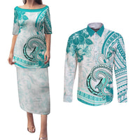 Polynesia Paisley Couples Matching Puletasi and Long Sleeve Button Shirt Mix Teal Polynesian Pattern LT05 Teal - Polynesian Pride