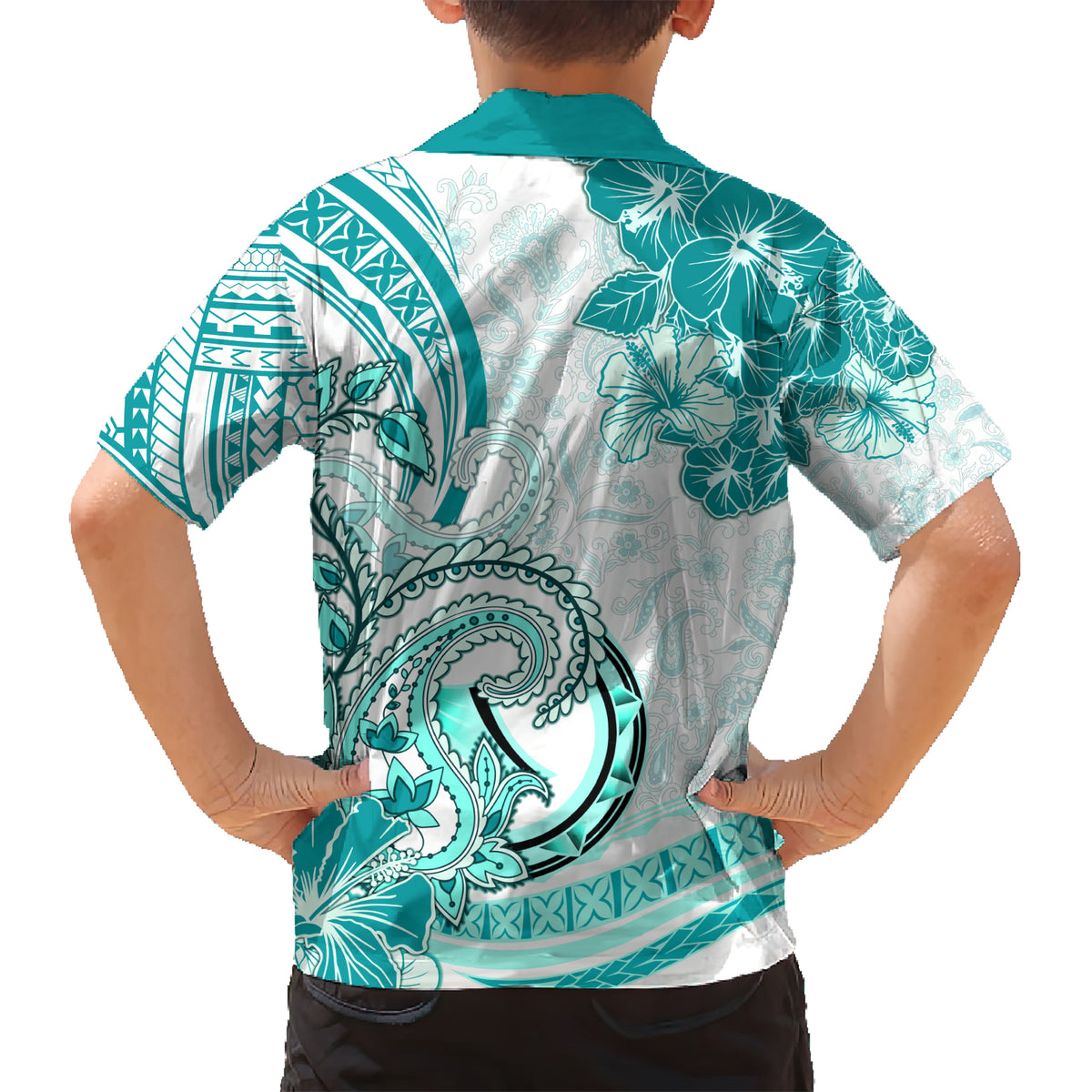 Polynesia Paisley Kid Hawaiian Shirt Mix Teal Polynesian Pattern LT05 - Polynesian Pride