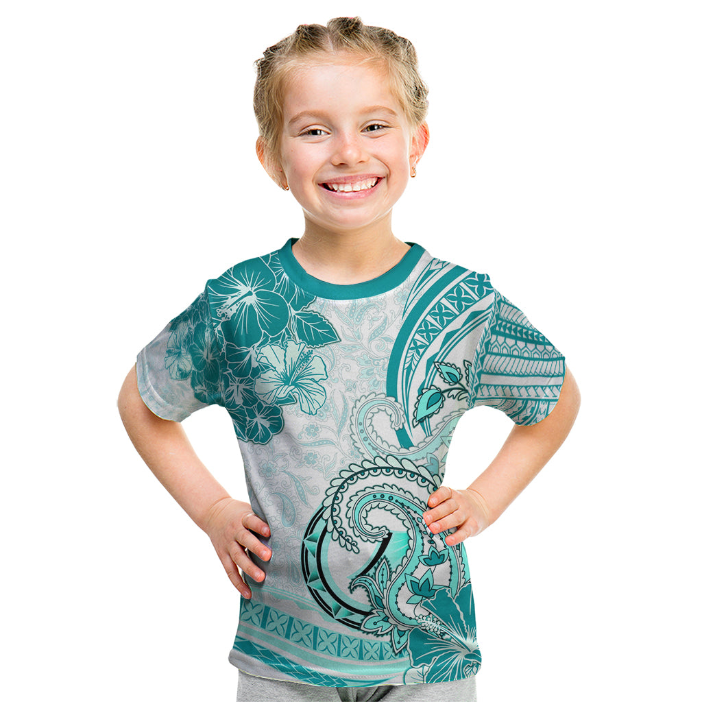 Polynesia Paisley Kid T Shirt Mix Teal Polynesian Pattern LT05 Teal - Polynesian Pride