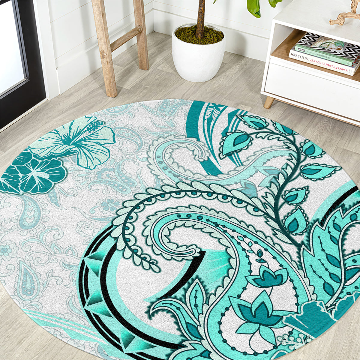 Polynesia Paisley Round Carpet Mix Teal Polynesian Pattern LT05 Teal - Polynesian Pride