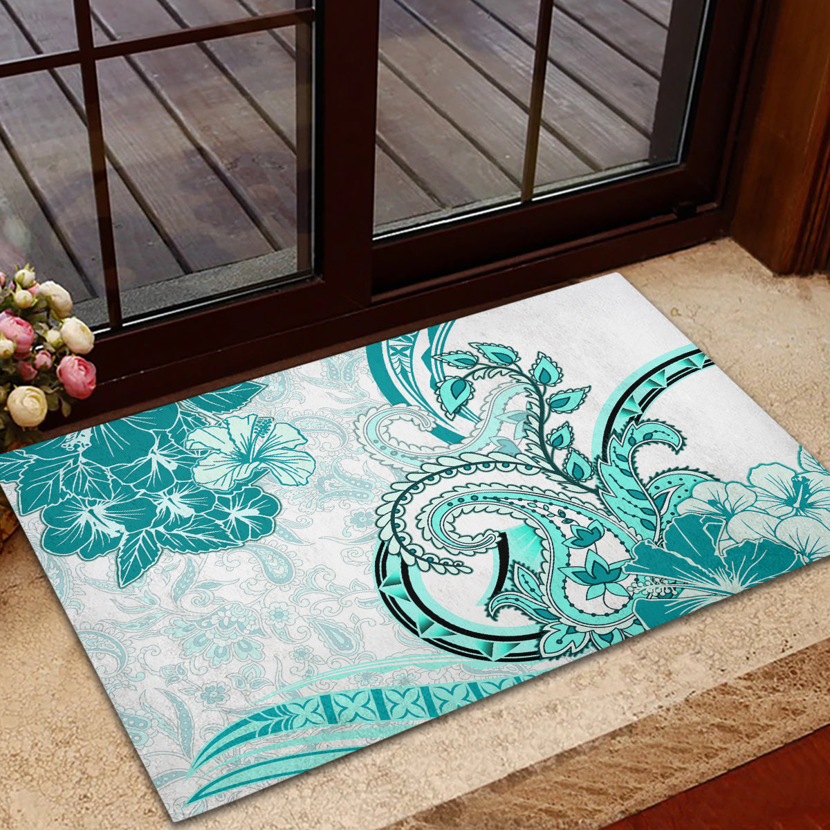 Polynesia Paisley Rubber Doormat Mix Teal Polynesian Pattern