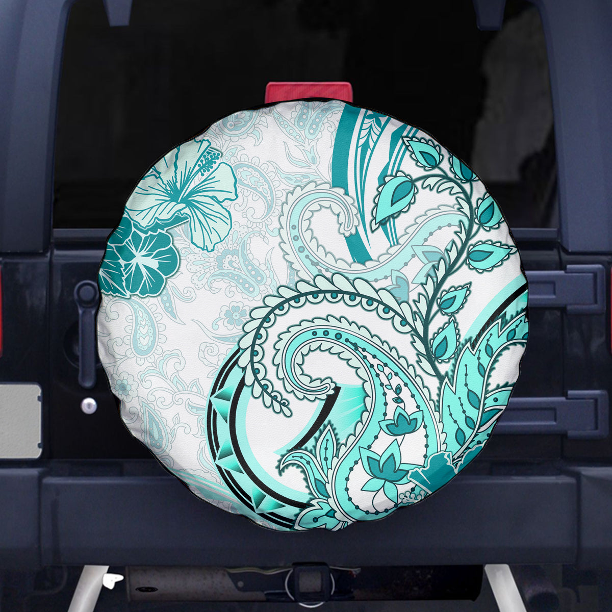 Polynesia Paisley Spare Tire Cover Mix Teal Polynesian Pattern