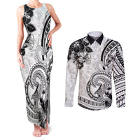 Polynesia Paisley Couples Matching Tank Maxi Dress and Long Sleeve Button Shirt Mix White Polynesian Pattern LT05 White - Polynesian Pride