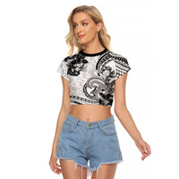 Polynesia Paisley Raglan Cropped T Shirt Mix White Polynesian Pattern LT05 Female White - Polynesian Pride