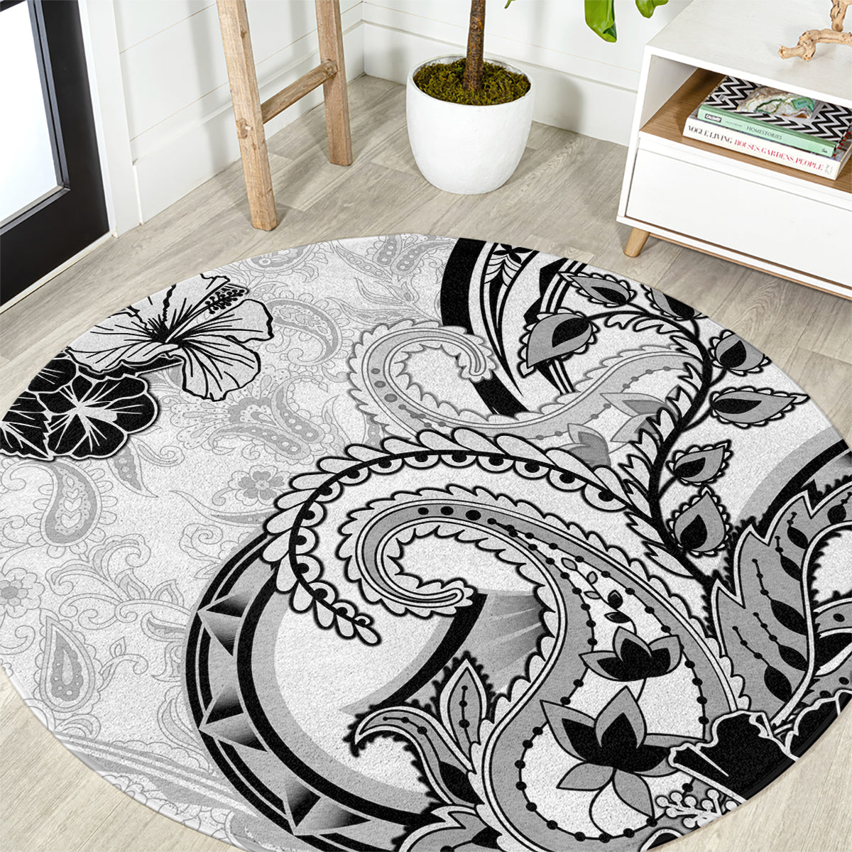 Polynesia Paisley Round Carpet Mix White Polynesian Pattern LT05 White - Polynesian Pride