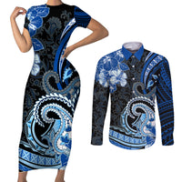 Polynesia Paisley Couples Matching Short Sleeve Bodycon Dress and Long Sleeve Button Shirt Mix Blue Polynesian Pattern LT05 Blue - Polynesian Pride